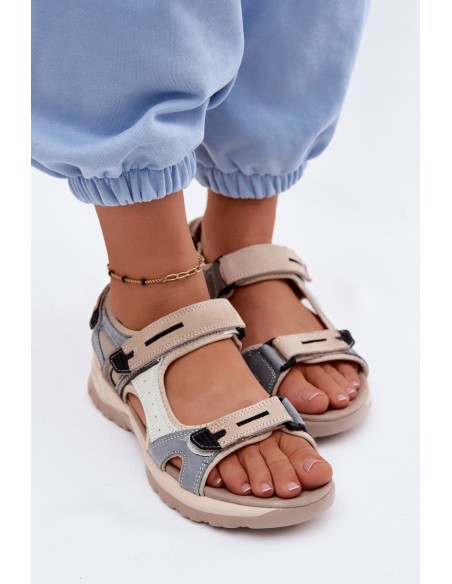 Leather Women's Sandals in Sporty Style McKeylor 95414 Beige-Blue