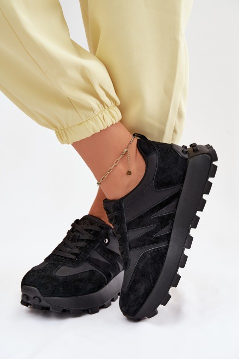 Leather Suede Women's Sneakers On Platform Vinceza 41520 Black