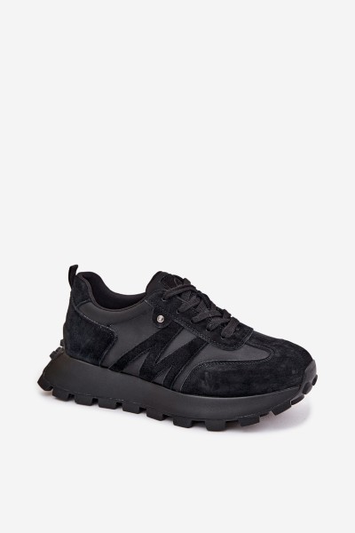 Leather Suede Women's Sneakers On Platform Vinceza 41520 Black 2