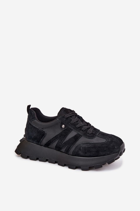 Leather Suede Women's Sneakers On Platform Vinceza 41520 Black