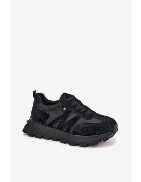 Leather Suede Women's Sneakers On Platform Vinceza 41520 Black