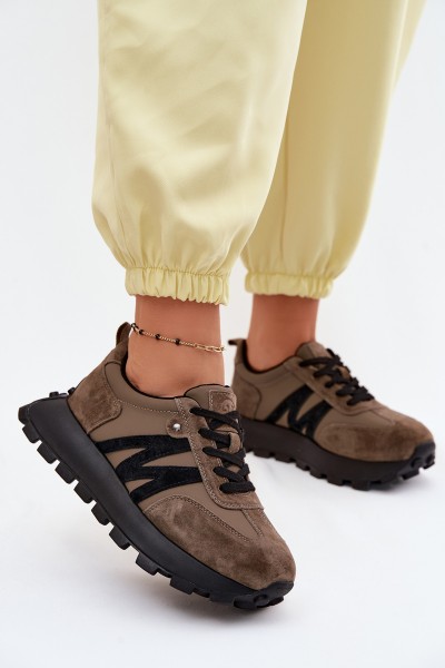 Women's Leather Suede Sneakers with Platform Vinceza 41520 Dark Green