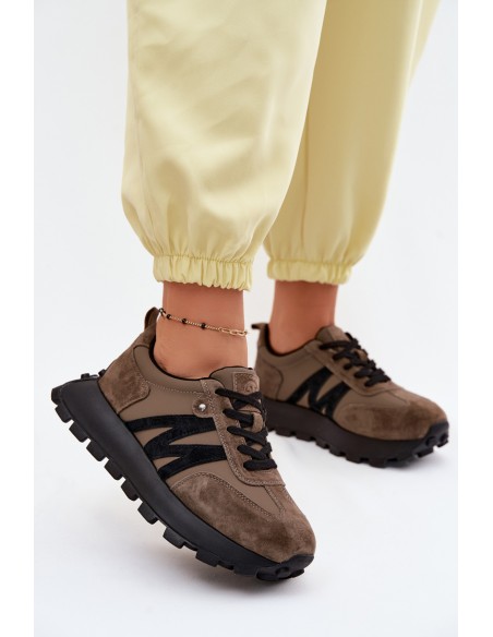 Women's Leather Suede Sneakers with Platform Vinceza 41520 Dark Green