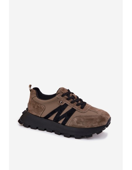 Women's Leather Suede Sneakers with Platform Vinceza 41520 Dark Green