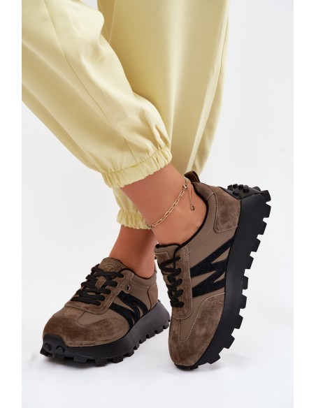 Women's Leather Suede Sneakers with Platform Vinceza 41520 Dark Green