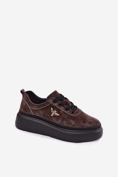Leather Suede Women's Platform Shoes Vinceza 41523 Chocolate 2