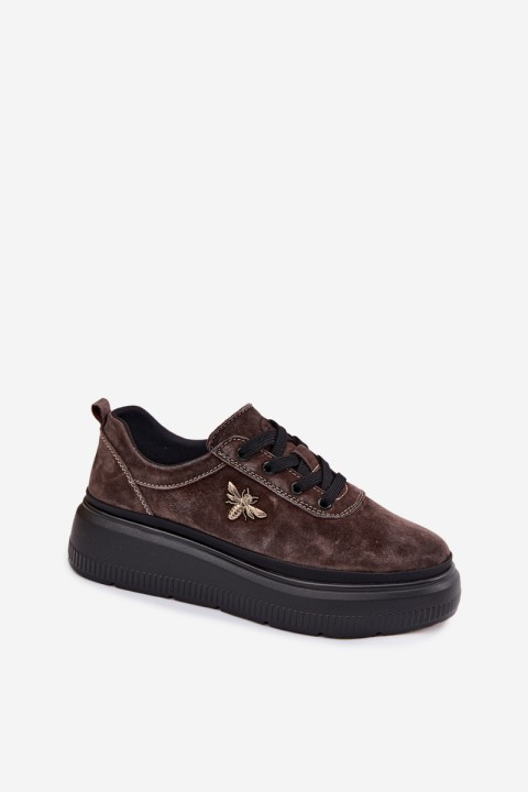Leather Suede Women's Platform Shoes Vinceza 41523 Chocolate
