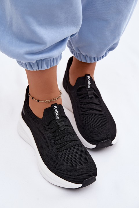 Material Sports Shoes Women's Sneakers Slip-On Kobbo 102425 Black