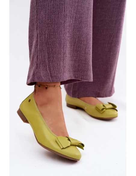 Leather Ballerinas With Bow Maciejka P6802-09 Lime