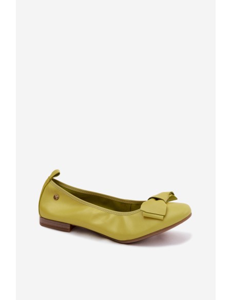 Leather Ballerinas With Bow Maciejka P6802-09 Lime