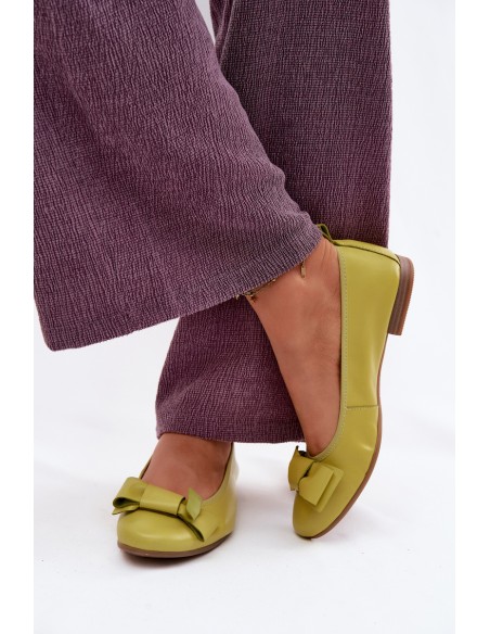 Leather Ballerinas With Bow Maciejka P6802-09 Lime