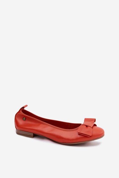 Leather Ballerinas with Bow Maciejka P6802-18 Orange