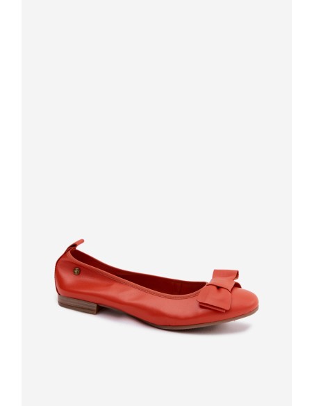 Leather Ballerinas with Bow Maciejka P6802-18 Orange