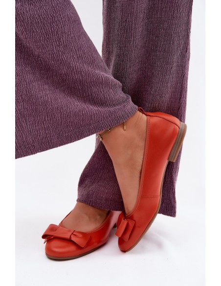 Leather Ballerinas with Bow Maciejka P6802-18 Orange