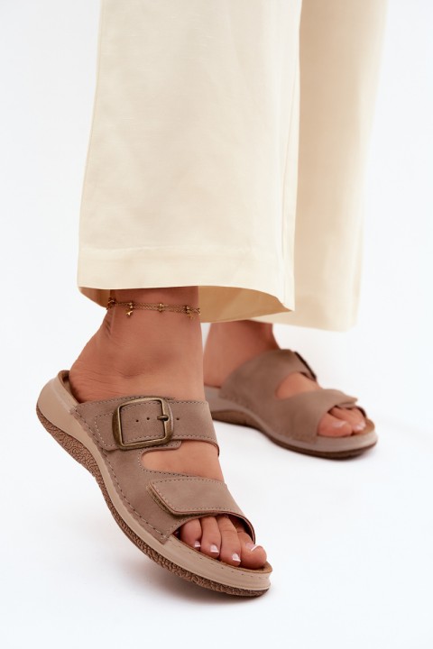 Women's Slippers With Buckle And Velcro INBLU LL000006 Light Brown