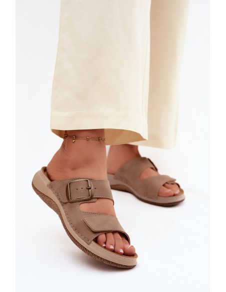 Women's Slippers With Buckle And Velcro INBLU LL000006 Light Brown