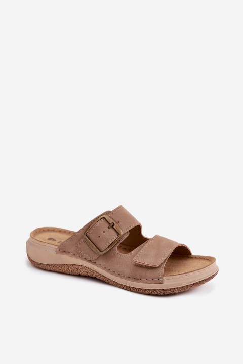 Women's Slippers With Buckle And Velcro INBLU LL000006 Light Brown