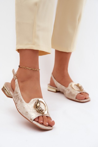 Women's Flat Sandals With Embellishment S.Barski KV61-6024 Gold