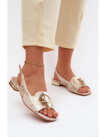 Women's Flat Sandals With Embellishment S.Barski KV61-6024 Gold