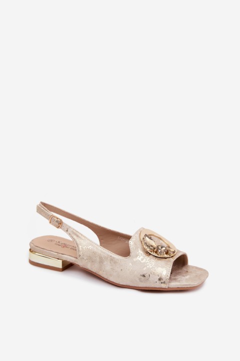 Women's Flat Sandals With Embellishment S.Barski KV61-6024 Gold