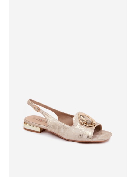 Women's Flat Sandals With Embellishment S.Barski KV61-6024 Gold
