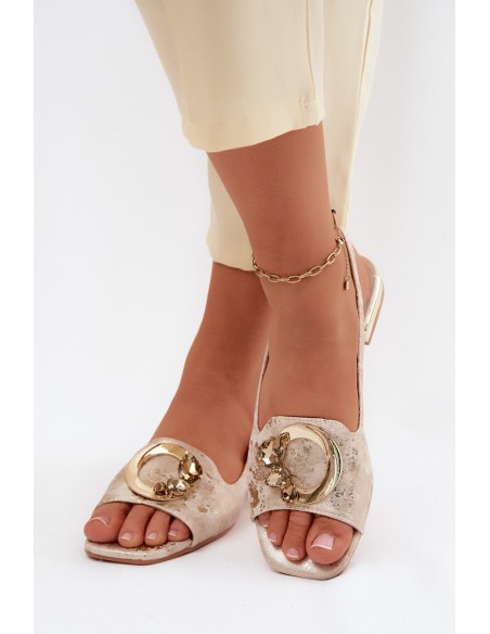 Women's Flat Sandals With Embellishment S.Barski KV61-6024 Gold