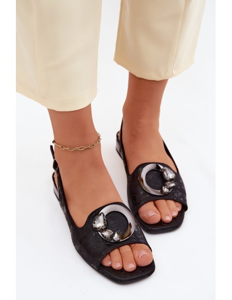 Women's Flat Sandals With Decoration S.Barski KV61-6024 Black