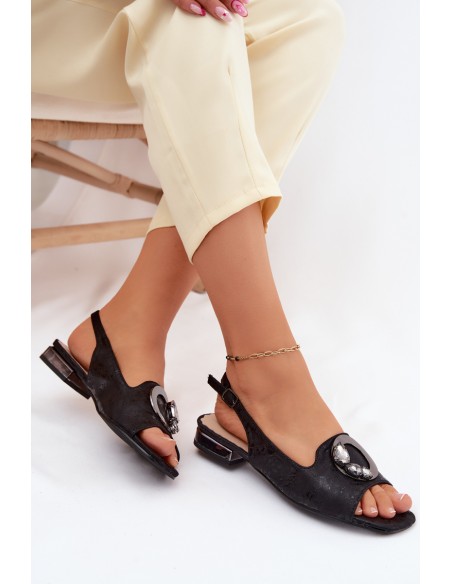 Women's Flat Sandals With Decoration S.Barski KV61-6024 Black