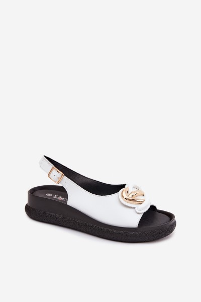 Leather Platform Sandals With Embellishment S.Barski KV61-6047 White 2