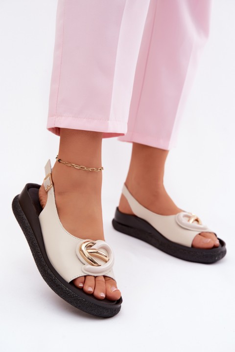 Leather Platform Sandals With Embellishment S.Barski KV61-6047 Beige