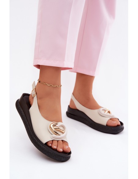 Leather Platform Sandals With Embellishment S.Barski KV61-6047 Beige