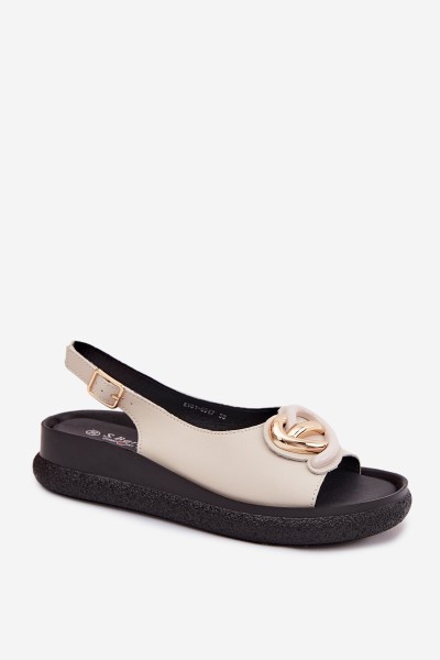 Leather Platform Sandals With Embellishment S.Barski KV61-6047 Beige 2