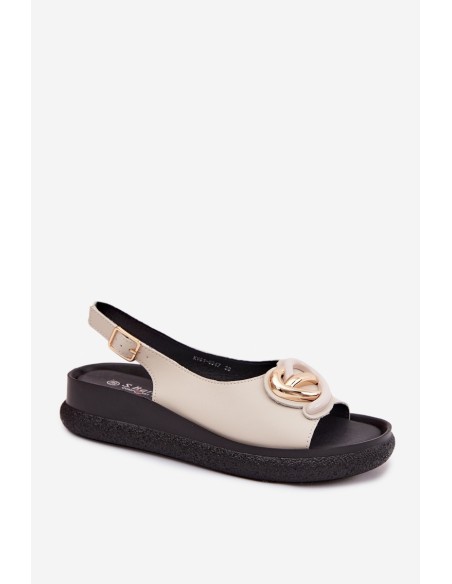 Leather Platform Sandals With Embellishment S.Barski KV61-6047 Beige