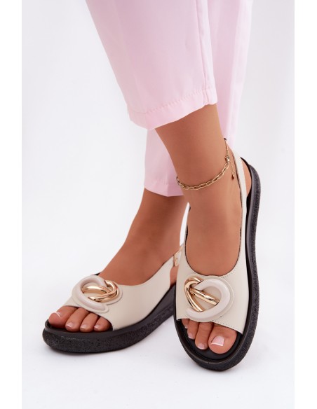 Leather Platform Sandals With Embellishment S.Barski KV61-6047 Beige