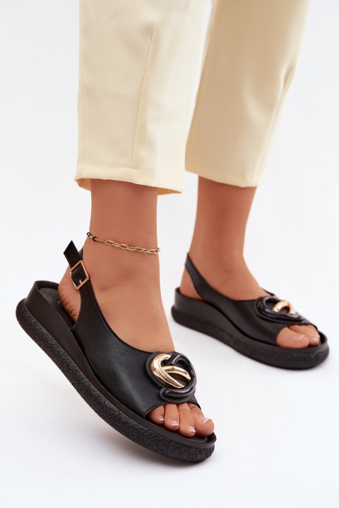 Leather Platform Sandals With Embellishment S.Barski KV61-6047 Black