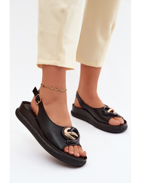 Leather Platform Sandals With Embellishment S.Barski KV61-6047 Black