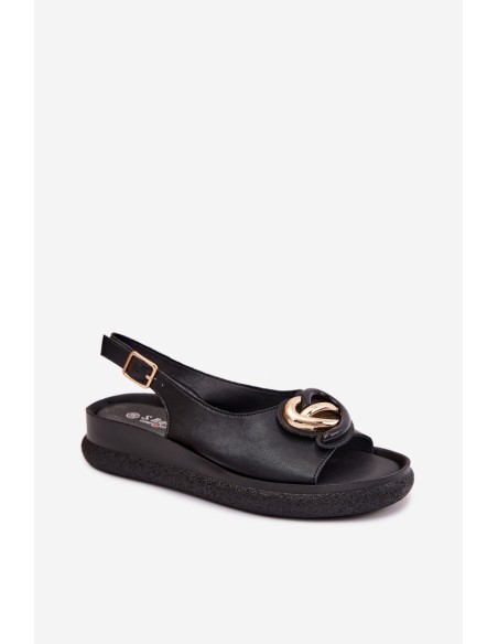 Leather Platform Sandals With Embellishment S.Barski KV61-6047 Black