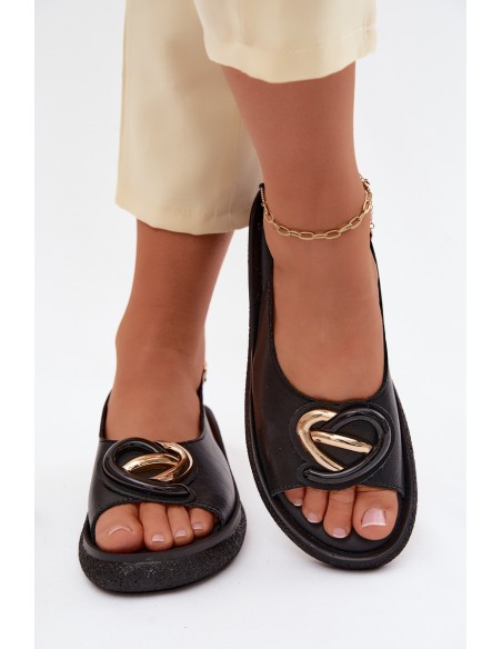 Leather Platform Sandals With Embellishment S.Barski KV61-6047 Black