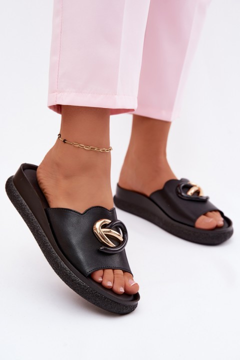 Leather Sandals With Decorative Detail S.Barski KV61-6046 Black