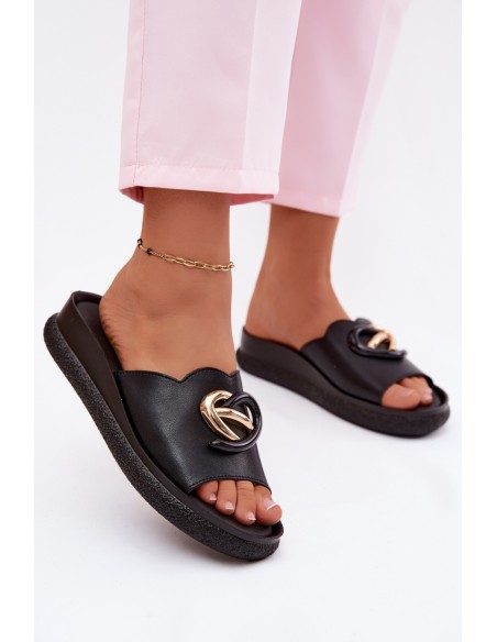 Leather Sandals With Decorative Detail S.Barski KV61-6046 Black