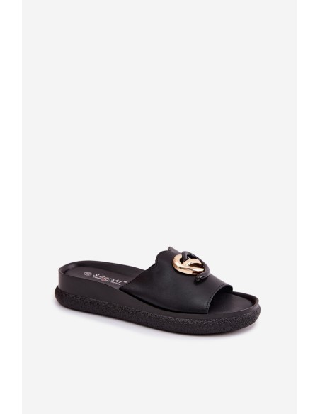 Leather Sandals With Decorative Detail S.Barski KV61-6046 Black