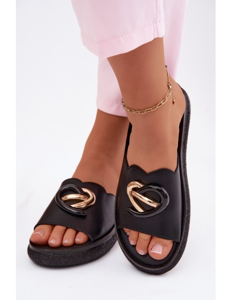 Leather Sandals With Decorative Detail S.Barski KV61-6046 Black