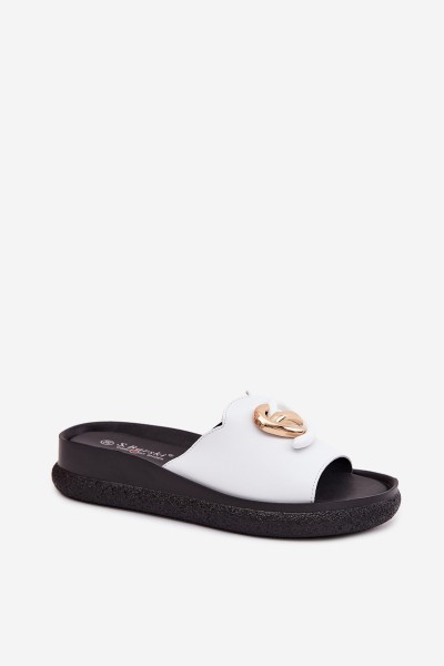 Leather Slides With Decorative Detail S.Barski KV61-6046 White