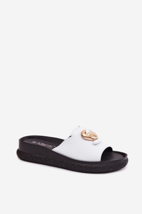 Leather Slides With Decorative Detail S.Barski KV61-6046 White