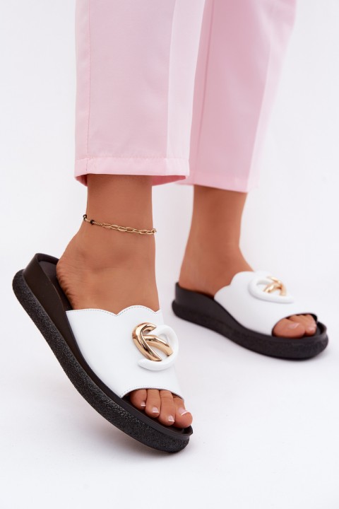 Leather Slides With Decorative Detail S.Barski KV61-6046 White