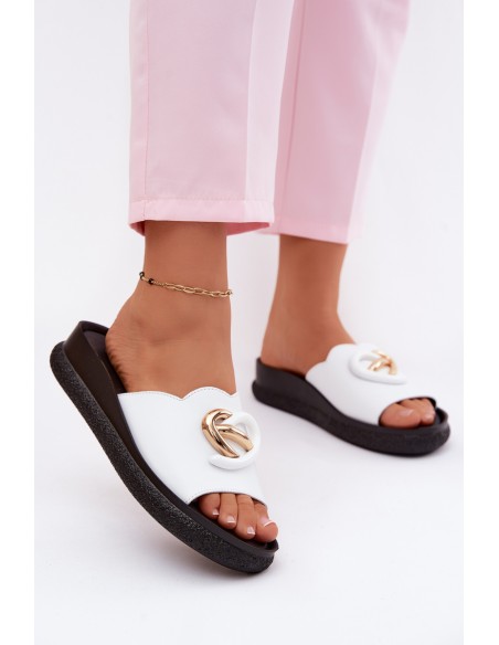 Leather Slides With Decorative Detail S.Barski KV61-6046 White