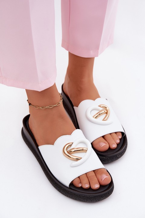 Leather Slides With Decorative Detail S.Barski KV61-6046 White