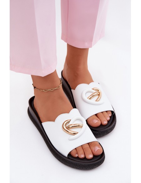 Leather Slides With Decorative Detail S.Barski KV61-6046 White