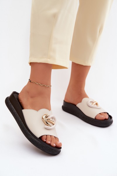 Leather Slides With Decorative Detail S.Barski KV61-6046 Beige