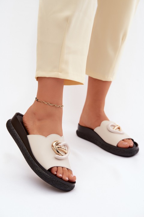 Leather Slides With Decorative Detail S.Barski KV61-6046 Beige